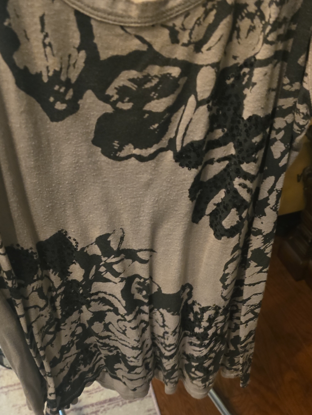 INC International Concepts Taupe and Black Floral A-Line Top